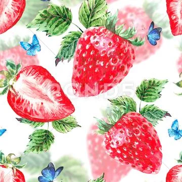 Watercolor strawberry seamless background Stock Illustration