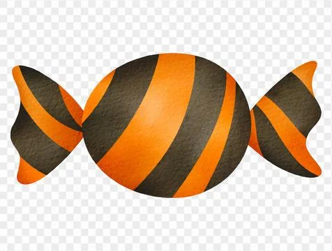 Watercolor striped orange black candy spooky halloween treat decoration vecto Stock Illustration