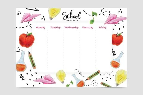 Watercolor style back to school timetable Stock Illustration