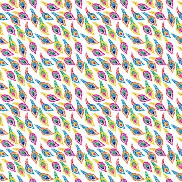 Watercolor style drawing pattern with colored peacock feathers Illustration