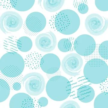 Watercolor style pattern with circle doodles in light blue colors. Turquoise Stock Illustration