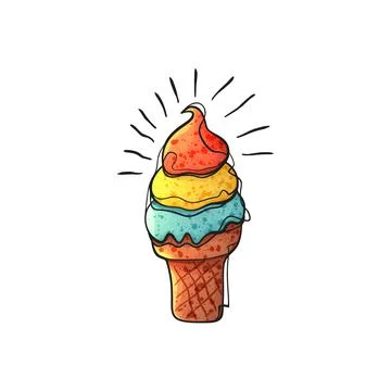 Watercolor Style Vector Soft Serve Swirl Ice Cream Waffle Cone Sunburst Han.. イラスト素材