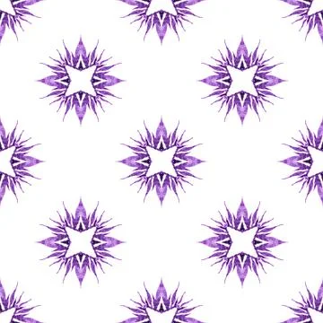 Watercolor summer ethnic border pattern. Purple Stock Illustration