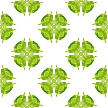Watercolor summer ethnic border pattern. Green Stock Illustration