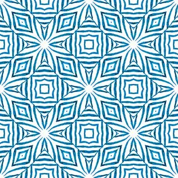 Watercolor summer ethnic border pattern. Blue Illustrazione stock
