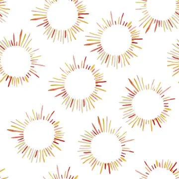 Watercolor sun background. The red rays of the sun seamless pattern. Summer Stock Illustration