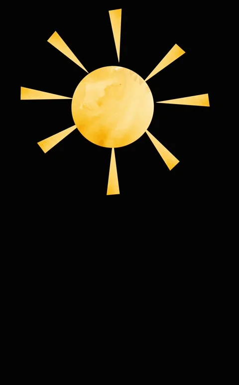 Watercolor Sun with Radiating Rays on Black Background Stock Footage 332392573