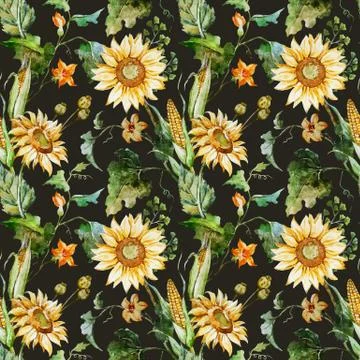 Watercolor sunflower pattern Stock Illustration