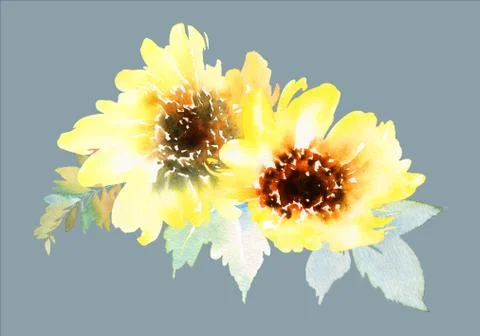 Watercolor sunflowers Stock Illustration