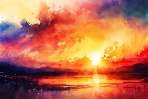 Watercolor sunset background Stock Illustration