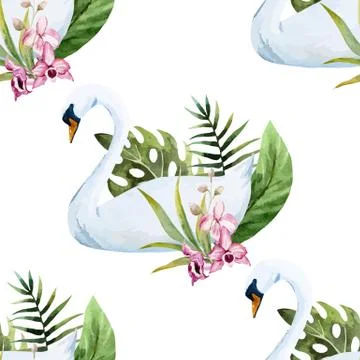 Watercolor swan pattern Stock Illustration