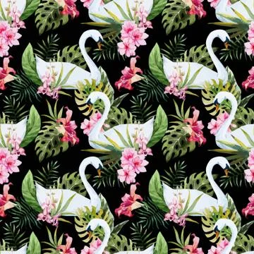 Watercolor swan pattern Stock Illustration
