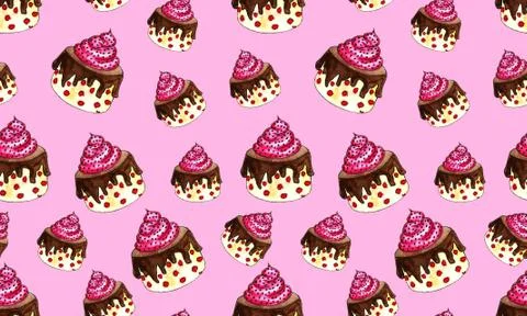 Watercolor sweets, seamless pattern Stock Illustration