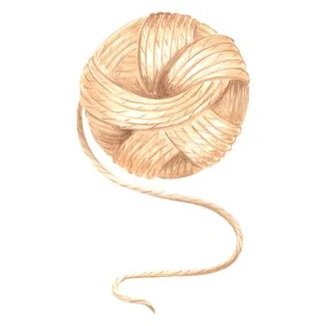 Watercolor tangle of beige threads, wool knitting yarn. Template illustration Stock Illustration
