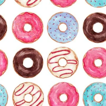 Watercolor tasty donuts vector pattern Stock Illustration