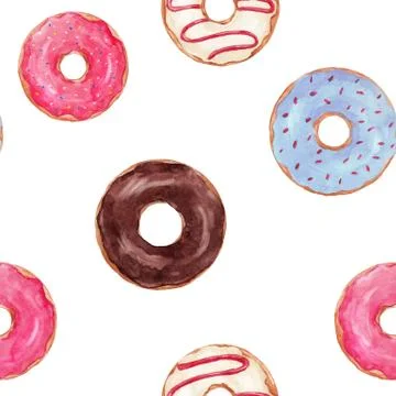 Watercolor tasty donuts vector pattern Stock Illustration