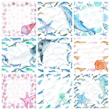 Watercolor template set Stock Illustration