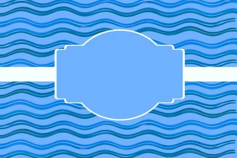 Watercolor texture Blue thin wave stripes on blue background with frame and w Stock Illustration