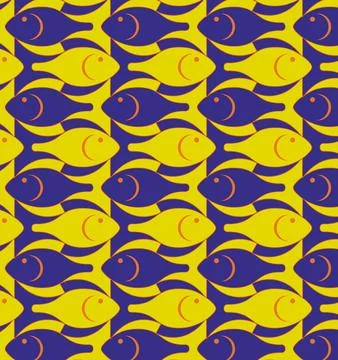 Watercolor texture fish seamless pattern blue color fish Pattern. Stock Illustration