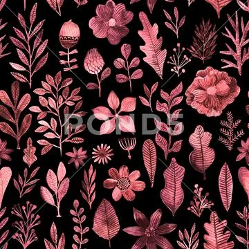 Watercolor texture with flowers and plants. Floral ornament. Original flowers Stock Illustration