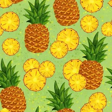 Watercolor texture seamless pattern with pineapple Stock Illustration