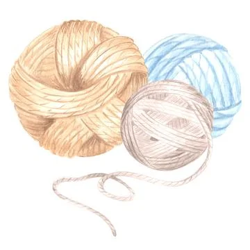 Watercolor three tangles of threads, wool knitting yarn. Template illustration Illustrazione stock