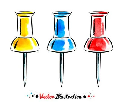 Watercolor thumbtacks Stock Illustration