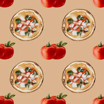 Watercolor tomato pattern for textile design and packaging applications Stock-Illustration