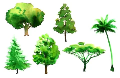 Watercolor tree set Illustrazione stock