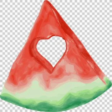 Watercolor triangular watermelon slice is floating on transparent background, 스톡 일러스트