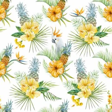 Watercolor tropical flral pattern Stock Illustration