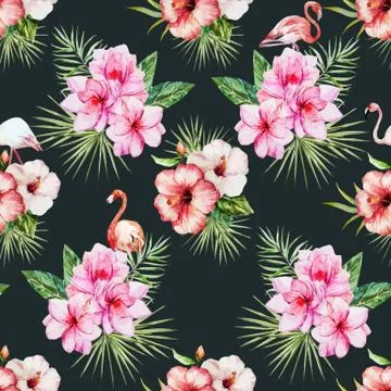 Watercolor tropical flral pattern Stock Illustration