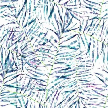 Watercolor tropical leafs pattern Stock Illustration