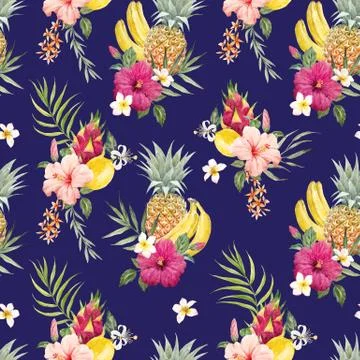 Watercolor tropical pattern Stock Illustration