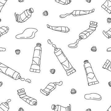 Watercolor tube Seamless Pattern vector acrylic color paint background doodle Stock Illustration