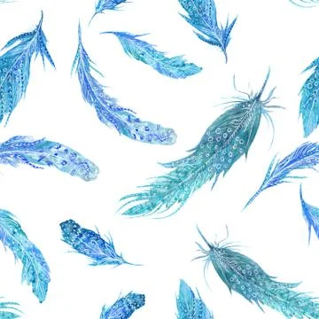 Watercolor Turquoise Feather Pattern Stock Illustration