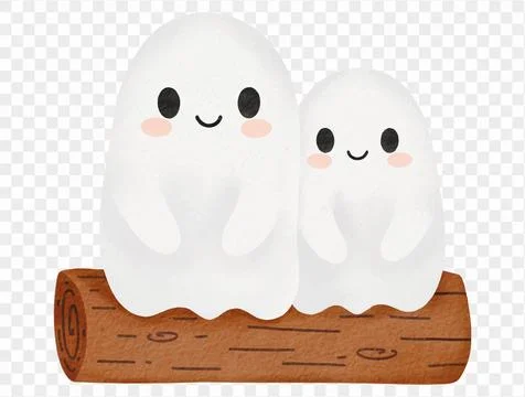 Watercolor two ghosts sitting on log cute Halloween illustration vector. Illustrazione stock
