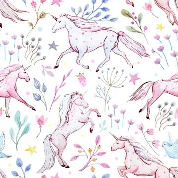 Watercolor unicorn pattern Stock Illustration