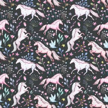 Watercolor unicorn pattern Stock Illustration