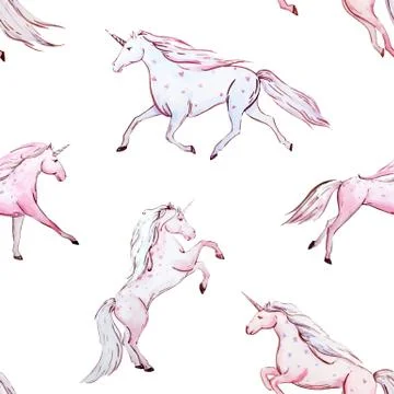 Watercolor unicorn vector pattern Stock Illustration