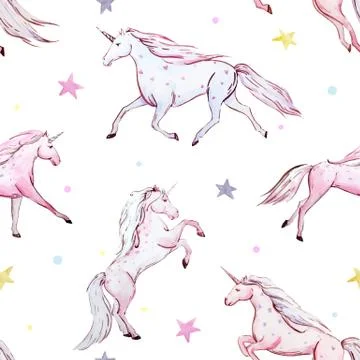 Watercolor unicorn vector pattern Stock Illustration