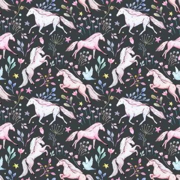 Watercolor unicorn vector pattern Stock Illustration