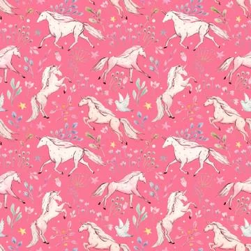 Watercolor unicorn vector pattern Stock Illustration