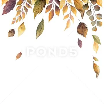 Watercolor vector autumn card with fallen leaves isolated on white background Stock Illustration
