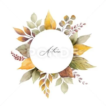 Watercolor vector autumn frame with leaves and branches isolated on white bac Stock Illustration