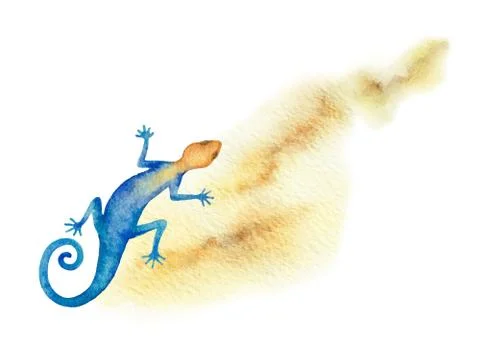 Watercolor vector background with lizard and desert. Stock Illustration