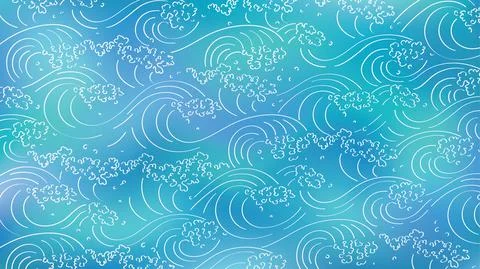 Watercolor vector blue background with white wave line art. Sea water spray Stock Illustration