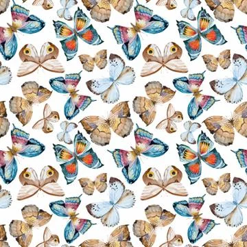 Watercolor vector butterfly pattern Stock Illustration