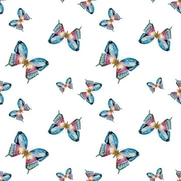 Watercolor vector butterfly pattern Stock Illustration