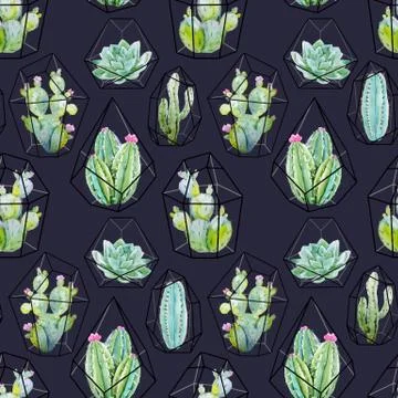 Watercolor vector cactus pattern Stock-Illustration